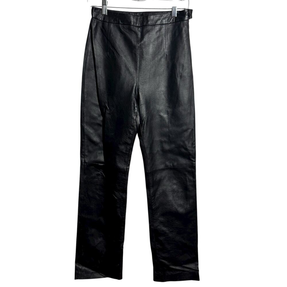 Clio Leather Pants Women 4 Black 100% Leather High Waist Straight Fit Moto Biker